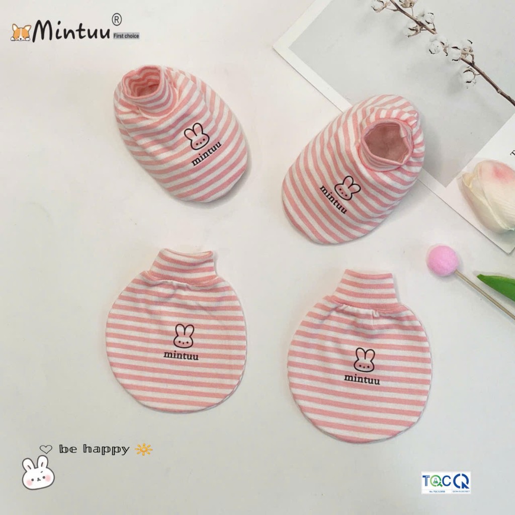 Bộ bao tay chân bé sơ sinh, bao tay chân bo, chất liệu visco sọc, hiệu MINTUU - 3391