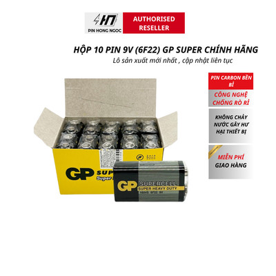 Hộp 10 Viên Pin Vuông 9V GP chất lượng cao 6f22 - Hàng chính hãng