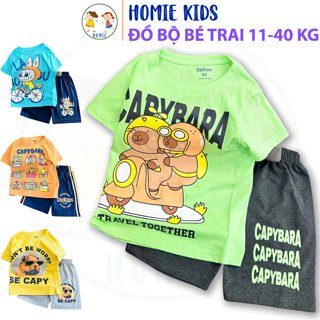 Đồ Bộ Bé Trai Size Đại Set Quần Áo Thun Cotton Cho Bé 11-40 Kg Mặc Mát In Hình Siêu Nhân Capybara Labubu Homie Kids