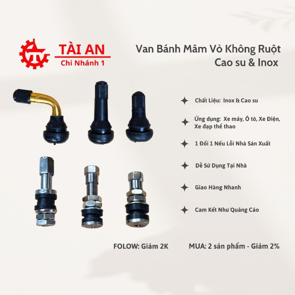 Van Giữ Hơi Vỏ Không Ruột Inox Cao Su Cho Xe Máy Ô Tô Xe Điện Xe Đạp – Van Tubeless Chống Xì Hơi