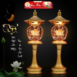 Đèn Thờ Phú Quý Nắp Ô Hợp Kim Pha Lê Chữ Phật CHÂN THIỆN MỸ, Trang Trí Bàn Thờ, Tượng Phật M18