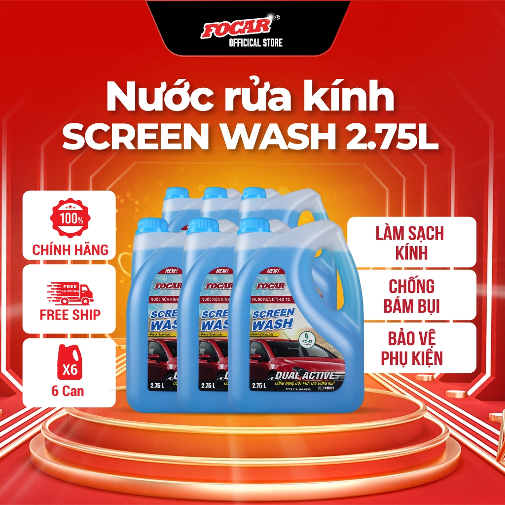 Thùng 6 can Nước rửa kính ô tô Focar Screen Wash 2.75L - Tiêu chuẩn ROHS ĐỨC