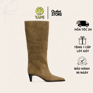 Bốt Ống Nữ Da Lộn, Boot Ống Suông Cao Đến Gối Gót Thấp Nhọn 6 Phân Mũi Nhọn Màu Nâu Bò Có Big Size, Bốt Xuất Xịn YAMI