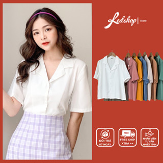 Áo Sơ Mi Nữ Cổ Vest Tay Lỡ - Áo Sơ Mi Ngắn Tay Phong Cách Hàn Quốc Redshop.official.store QCCC 27824