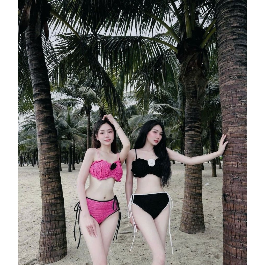 SET BIKINI ĐI BIỂN ÁO BRA CÓ MÚT KÈM HOA TẶNG DÂY ÁO NGỰC