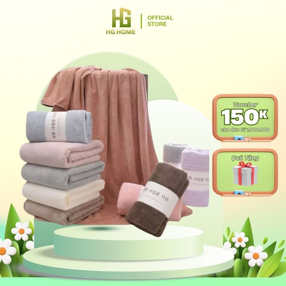 Khăn Tắm Hàn Quốc Siêu Mềm Mịn Kích Thước Lớn 70x140cm Thấm Hút Cực Nhanh HGMART