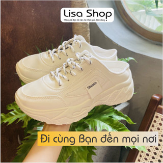  Sục thể thao nữ độn đế 5p trắng kem giày sục nữ đạp gót tôn dáng da trơn dễ lau chùi Lisa M28 