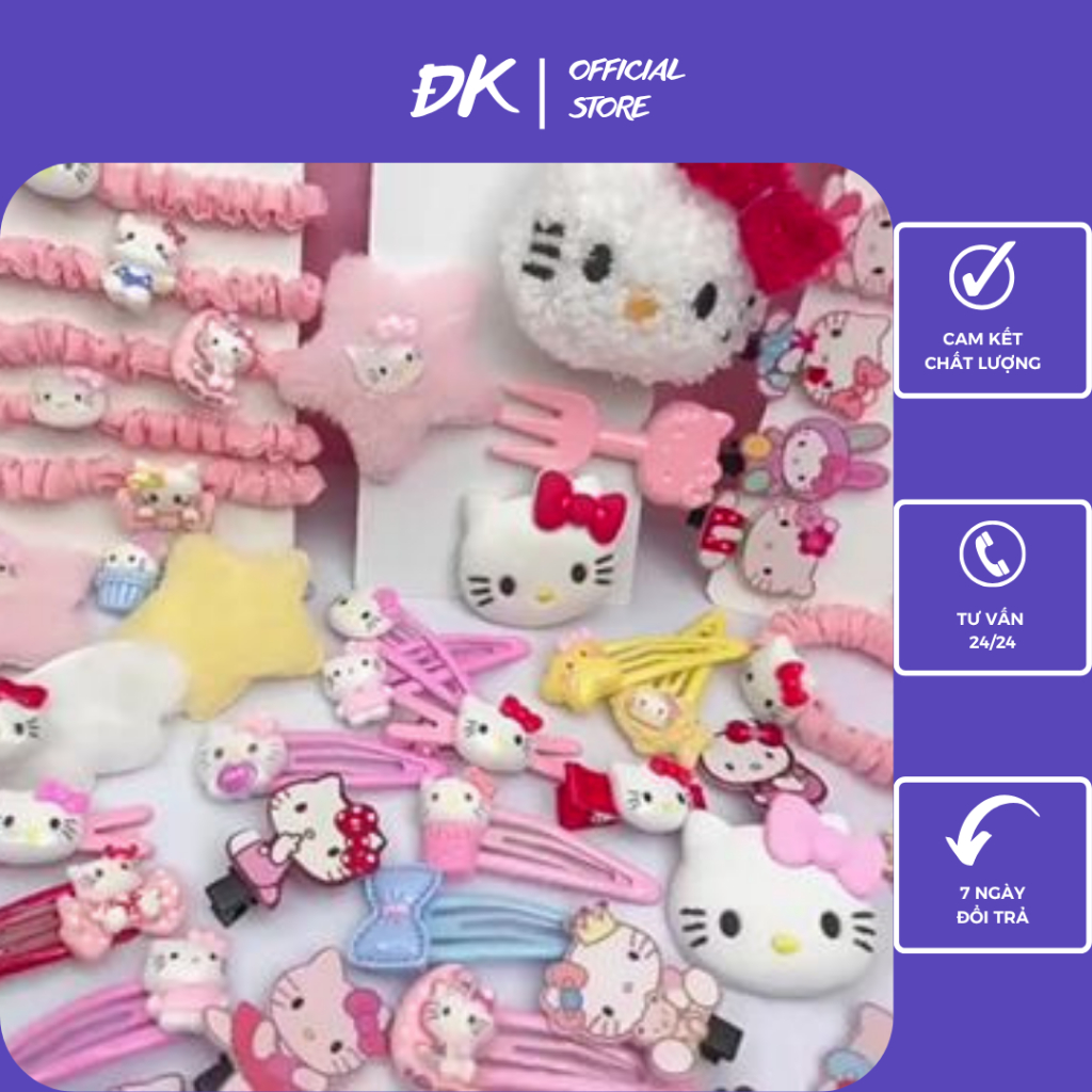 Sét 50 Chi Tiết Kẹp Tóc Hello Kitty Phủ Lông Gia Dụng ĐK