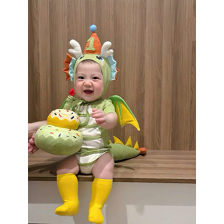 ( HÀNG CÓ SẴN ) Body rồng xanh kèm mũ + bánh + tất 5-12kg cho bé trai và bé gái Đồ bộ liền thân cho bé