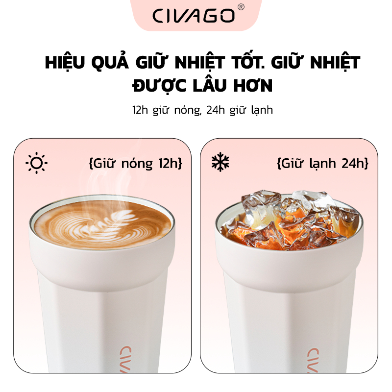 CIVAGO（13oz）Cốc cà phê bằng thép không gỉ lót gốm có nắp bình chân không cốc nóng lạnh | BigBuy360 - bigbuy360.vn