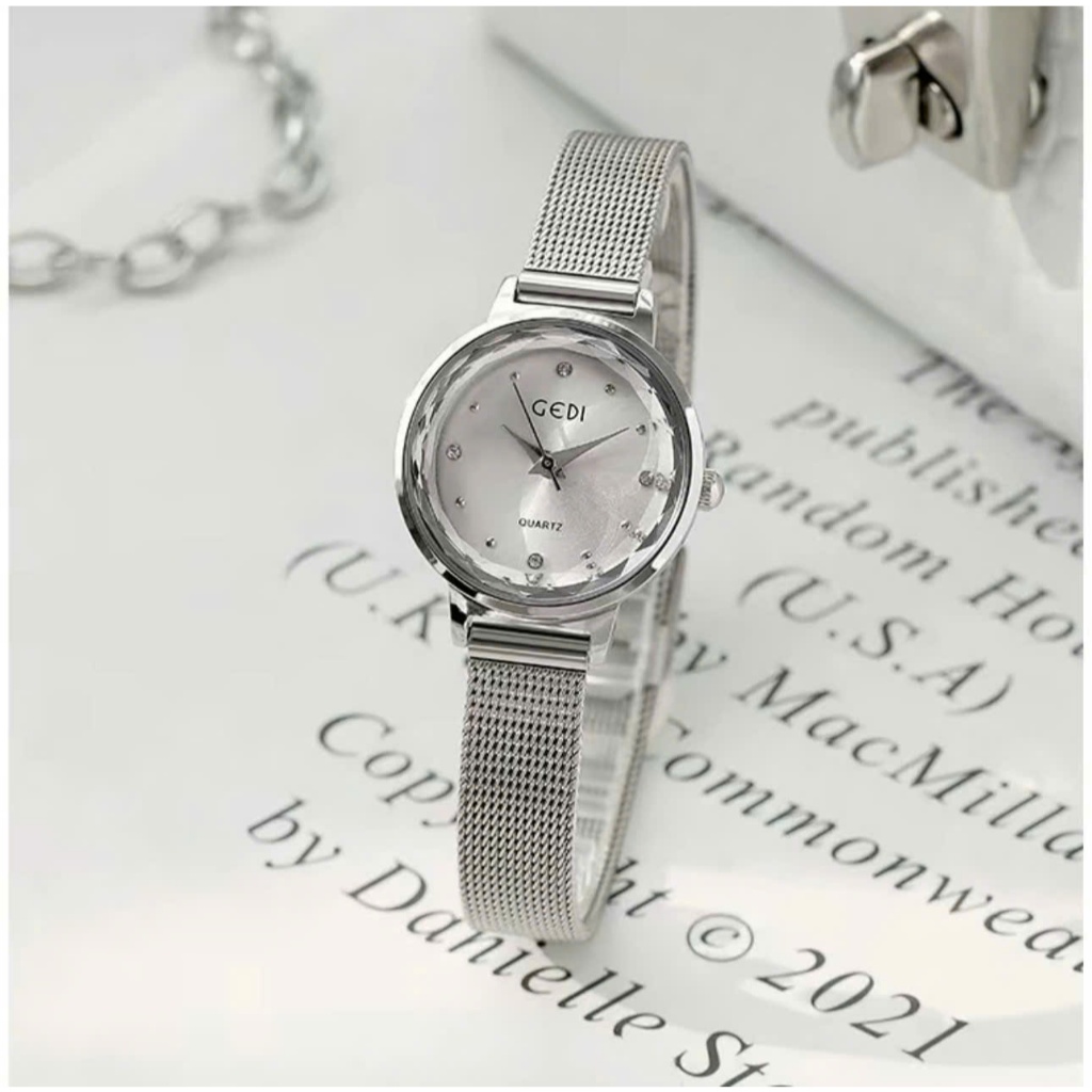 Đồng Hồ Nữ Chính Hãng GEDI  Mặt Tròn Dây Kim Loại Lưới Chống Nước Thời Trang 6323.