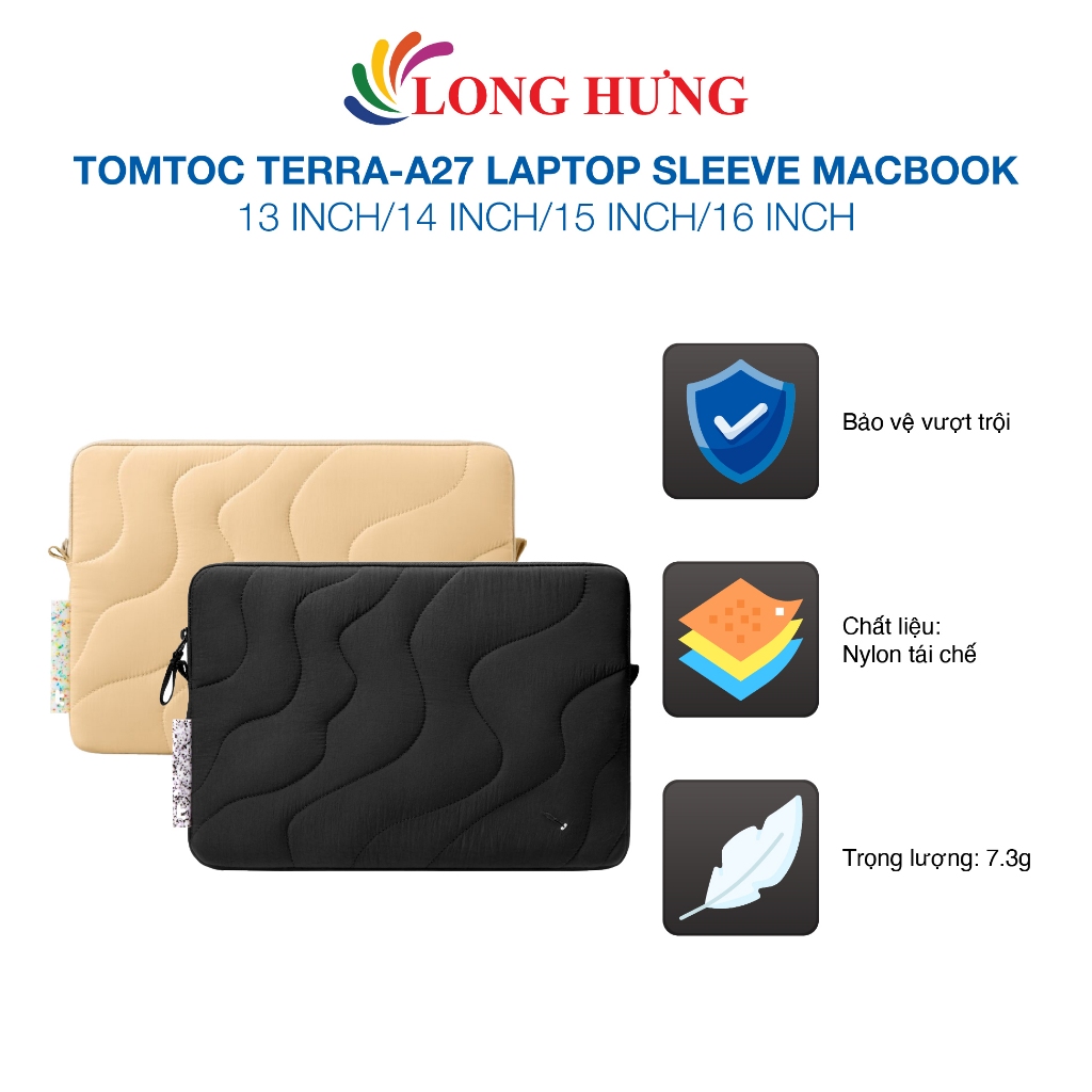 Túi chống sốc Tomtoc Terra-A27 Laptop Sleeve MacBook 13 inch/14 inch/15 inch/16 inch - Hàng chính hãng