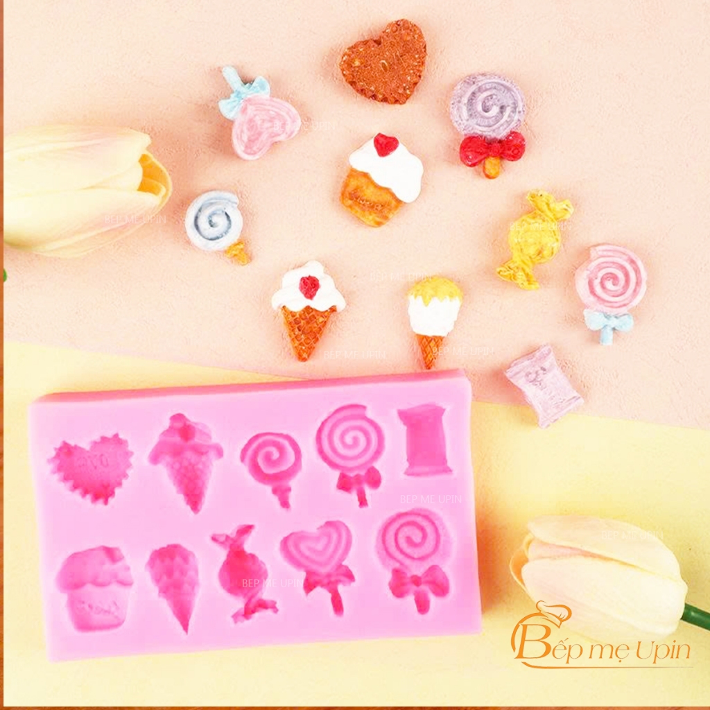 Khuôn sililicon khuôn kẹo mút kem ốc quế bánh qui nhỏ bé