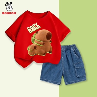 Đồ hè cho bé trai BOBDOG set áo cộc quần jean CF-KS52 in hình Capybara cute cho bé