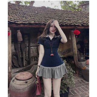  Váy cổ polo Xòe Nữ Dáng Ngắn Vintage Phong Cách Hàn Quốc - Thiết Kế Cổ Peter Pan Tôn Dáng Xinh Xắn Đi Chơi 