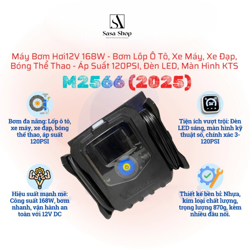 MÁY BƠM MICHELIN M2566 CHÍNH HÃNG MICHELIN BƠM LỐP Ô TÔ, XE MÁY, XE ĐẠP ĐA NĂNG