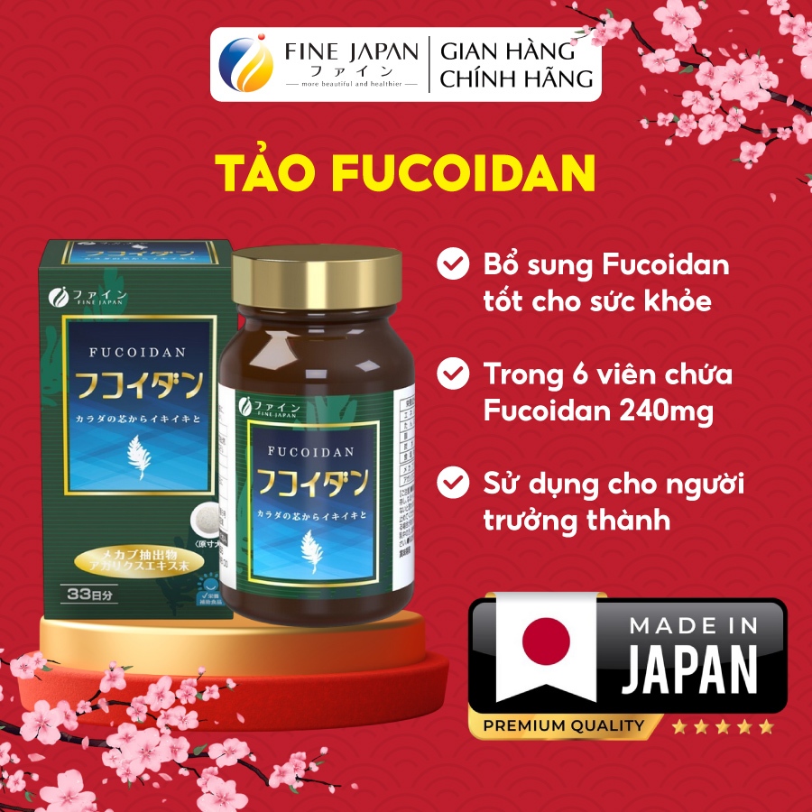 Tảo Fucoidan Nhật bổ sung fucoidan tốt cho sức khỏe FINE JAPAN Lọ 198 Viên