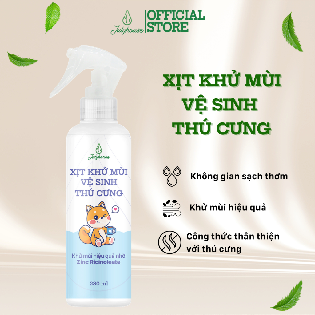 Xịt khử mùi vệ sinh thú cưng Julyhouse 280ml khử mùi nước tiểu, chuồng trại, chậu cát, làm thơm không gian phòng