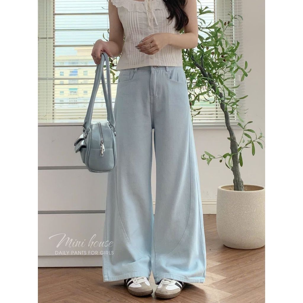 𝐌𝐢𝐧𝐢 𝐇𝐨𝐮𝐬𝐞 - Quần ống rộng nữ kaki màu XANH PASTEL phối đồ mùa hè Woman Pants MINI32 XANH | BigBuy360 - bigbuy360.vn