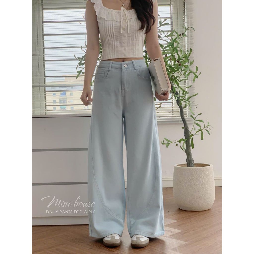 𝐌𝐢𝐧𝐢 𝐇𝐨𝐮𝐬𝐞 - Quần ống rộng nữ kaki màu XANH PASTEL phối đồ mùa hè Woman Pants MINI32 XANH | BigBuy360 - bigbuy360.vn