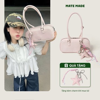   TẶNG KÈM CHARM  Túi Xách Đeo Vai Nữ MATE MADE Slim - Dáng Chữ Nhật Dài - Da PU Cao Cấp - Màu Hồng 