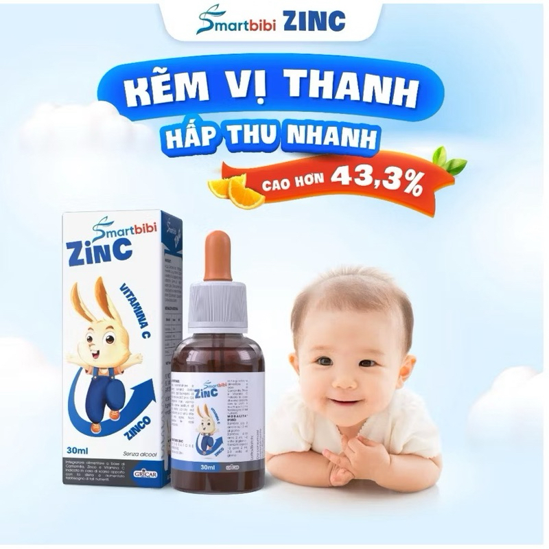 Smartbibi ZinC  – Kẽm Chelate Hữu Cơ Hỗ Trợ Ăn Ngon Tăng Cân, Giảm Ốm Vặt, Tăng Khả Năng Tập Trung Cho Bé Từ Italia 30ml