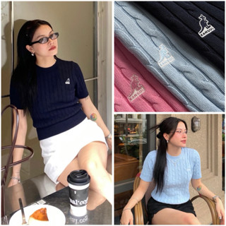 Áo Len Nữ Tay Ngắn vặn thừng KANGOL Cable Knit 1859 | Áo Len Basic Hàn Quốc | Hàng xuất dư Chính Hãng