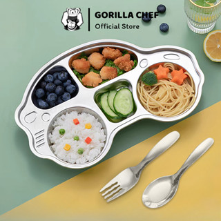 Khay ăn dặm cho bé chia ngăn hình xe GORILLA CHEF - Hàng chính hãng inox cao cấp an toàn cho bé