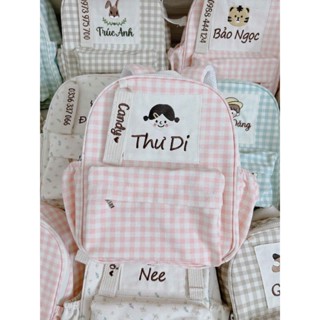 Balo hộp caro thêu tên theo yêu cầu [ Tặng kèm dây Tag ]