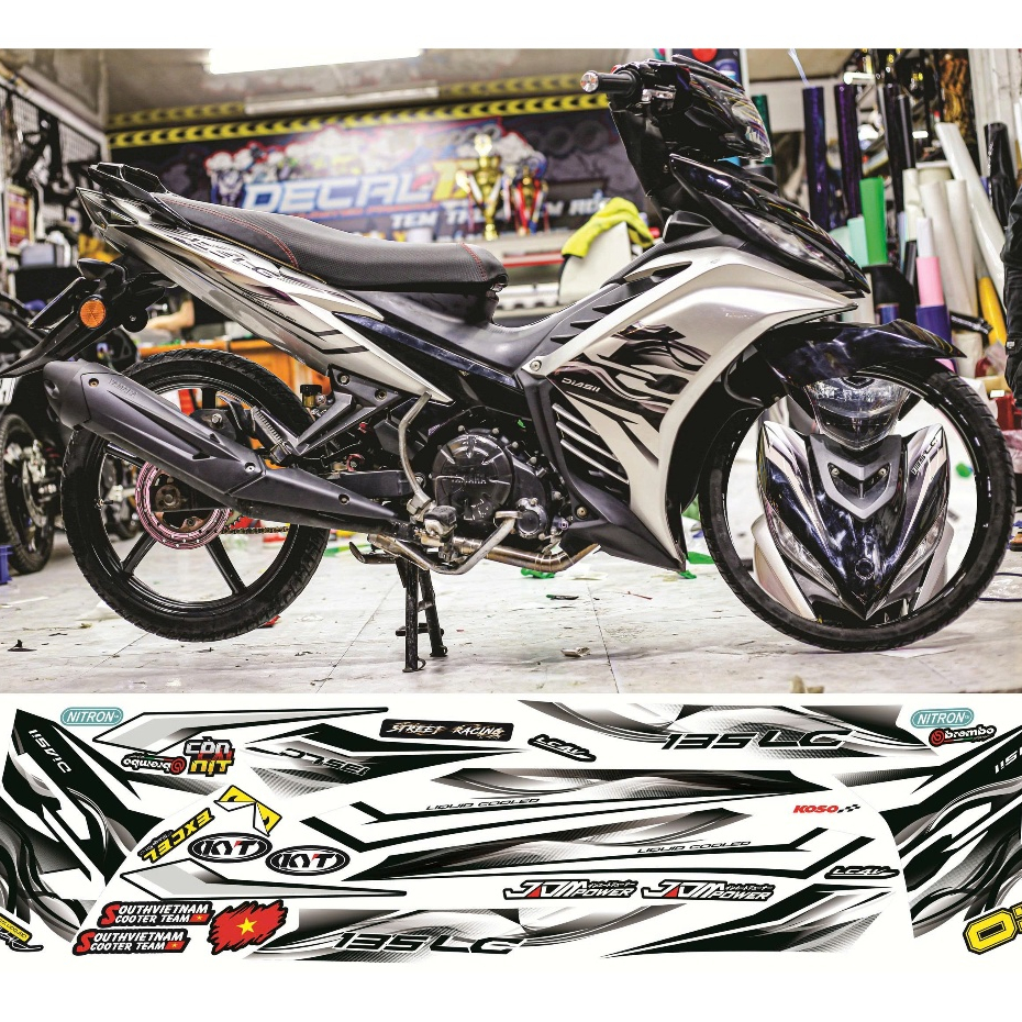 TEM RỜI EXCITER 135 LC 135 TRẮNG ĐEN DECAL 3 LỚP