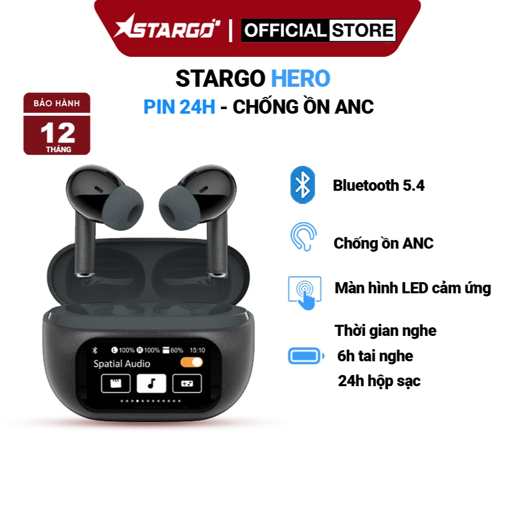Tai nghe Bluetooth True Wireless StarGO Hero chống ồn ANC thời gian nghe 6h - BH 12 tháng