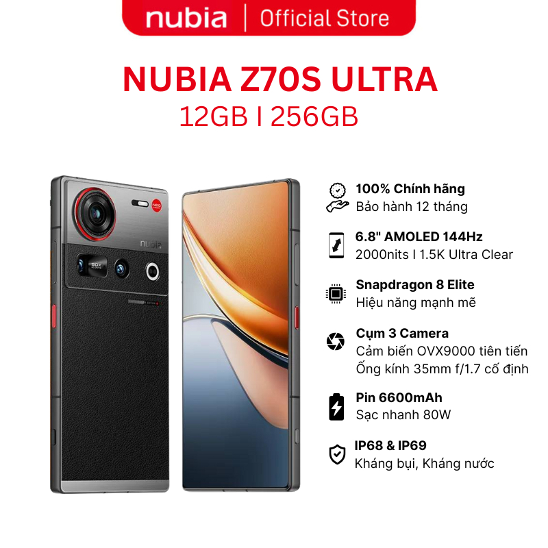 Điện thoại Nubia Z70S Ultra 12GB/256GB I Snapdragon 8 Elite I Màn AMOLED 144Hz I Pin 6600 mAh Sạc 80