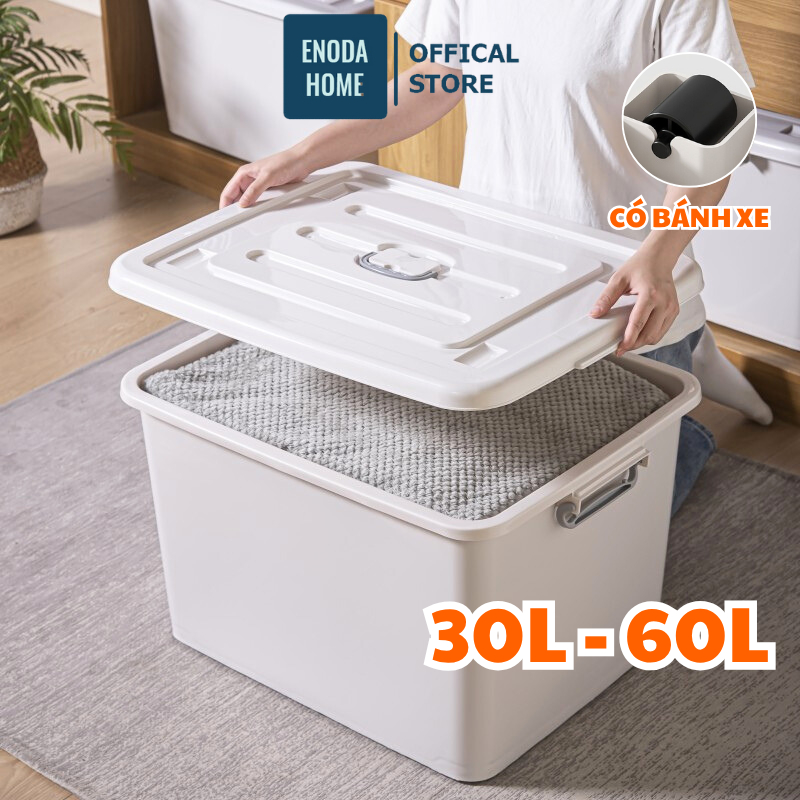 Thùng Đựng Đồ Có Bánh Xe ENODA HOME, Thùng Nhựa Đựng Đồ Chơi, Quần Áo Có Nắp Và Quai Cài Siêu Lớn Q010