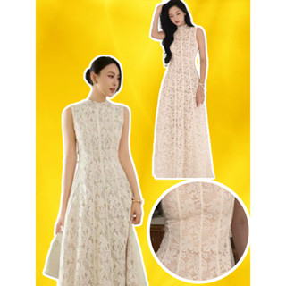 Đầm váy maxi trắng tiểu thư 🏆 ren hoa vintage 🏆 cổ lọ bigsize sát nách dự tiệc cưới cao cấp chiết eo xoè xếp ly LUNA_B