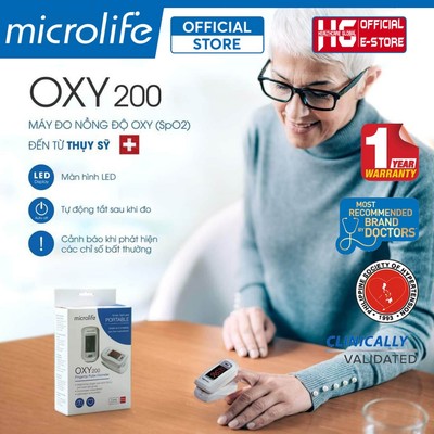 Máy Đo Nồng Độ Oxy Trong Máu Spo2 và Nhịp Tim Microlife Oxy200 | Thương Hiệu Thụy Sỹ - Bảo Hành 24 Tháng
