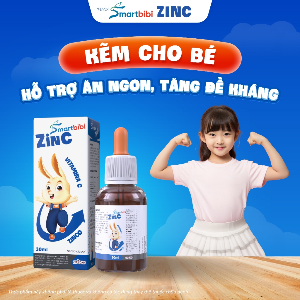 Bổ sung Kẽm Chelate Hữu Cơ Smartbibi ZinC Hỗ Trợ Ăn Ngon cho bé từ Italia TPBVSK chai 30ml