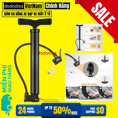 Bơm Xe Đạp, Bơm Xe Máy Cầm Tay Nhỏ Gọn Cơ Động Van Pháp Mỹ - Bơm Đa Năng Nhỏ Gọn - Hàng chính hãng dododios
