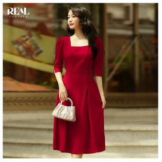 Đầm cổ vuông Ngọc Lan REAL CLOTHES (tổng hợp màu), CÓ LÓT, có túi, đầm đi tiệc sang trọng, tôn dáng