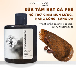 Sữa tắm giảm mụn lưng VƯỜN NHÀ CỘI giảm nang lông giảm thâm hỗ trợ trắng sáng tẩy da chết cà phê sữa dừa