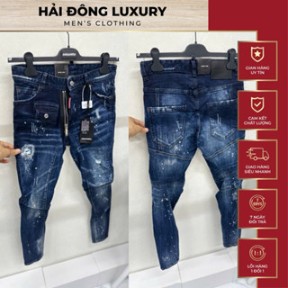 Quần Jean Xanh DSQ Bản Túi Nhỏ Khoá Lệch,Ống Biker Bo Rách Xước Nhẹ,Loang Màu Siêu Hot Hàng Chuẩn Loại 1