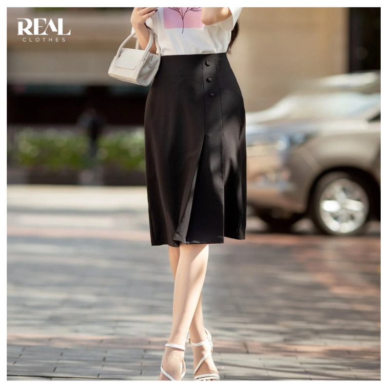 Chân váy chữ A xếp li che bụng Kyo REAL CLOTHES (tổng hợp màu), vải kaki lụa ít nhăn
