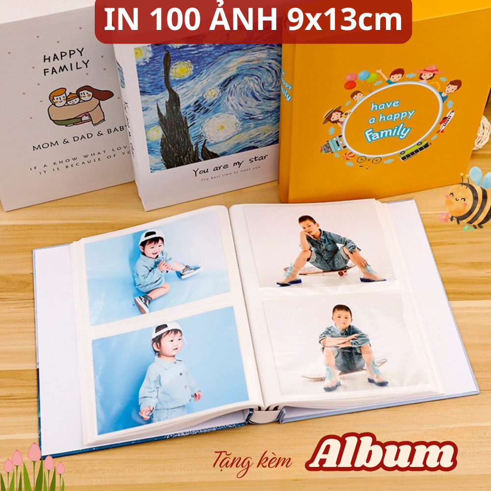 TẶNG ALBUM Combo in 100 ảnh 9x13 theo yêu cầu, bìa cứng chứa được 100 tấm, in ảnh polaroid ép lụa ch