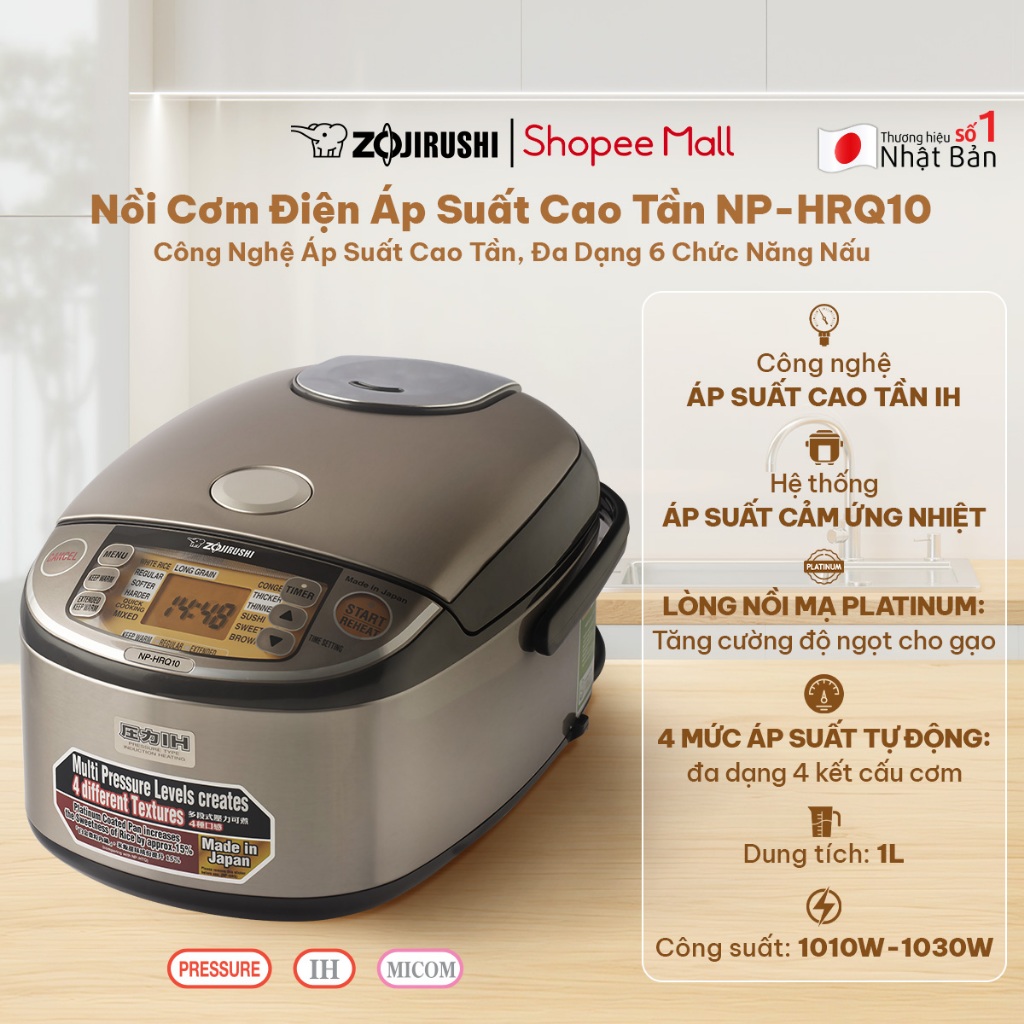 Nồi Cơm Điện Áp Suất Cao Tần Zojirushi Cảm Ứng Nhiệt Vượt Trội, Đa Dạng Chế Độ Nấu, Thiết Kế Cao Cấp