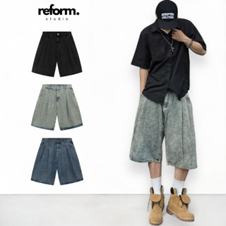 Quần Short Jean Unisex Ống Rộng REFORM Xếp Ly, Quần Đùi Baggy Denim Dài Qua Gối Cá Tính RF-F17