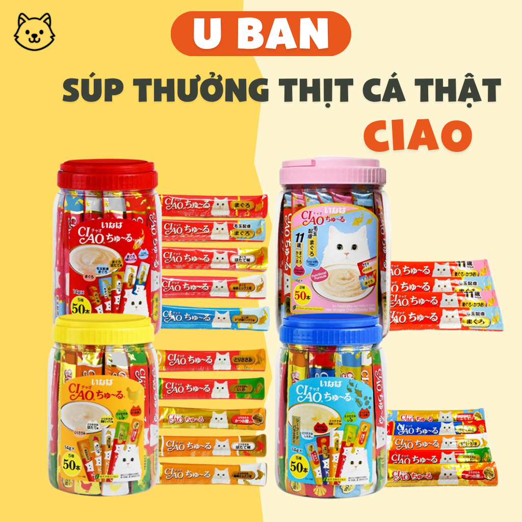 Súp Thưởng Cho Mèo Ciao Churu 50 Thanh, Ciao Hủ Thái Lan Cho Mèo Cưng Hương Vị Thơm Ngon