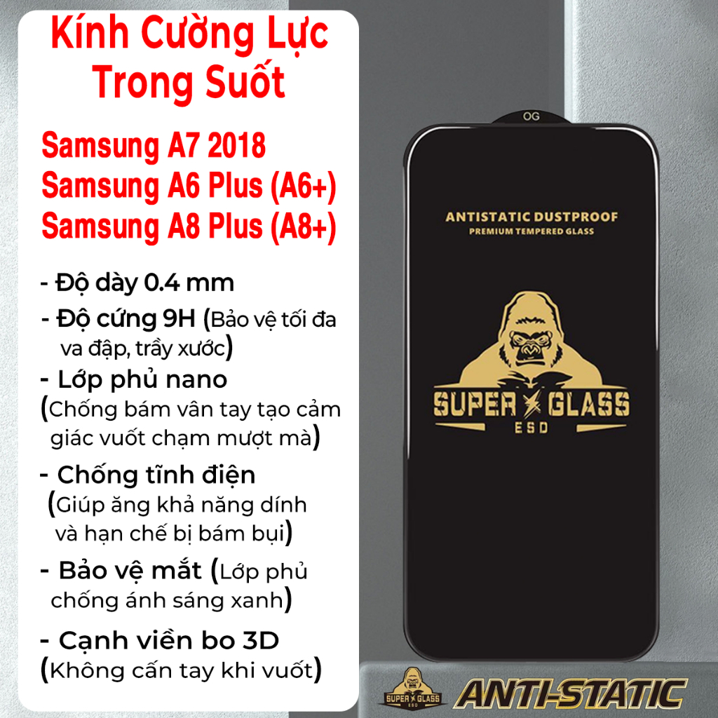 Kính cường lực samsung A7 2018,samsung A6 plus(A6+),samsung A8 plus(A8+).Cường lực kingkong full màn
