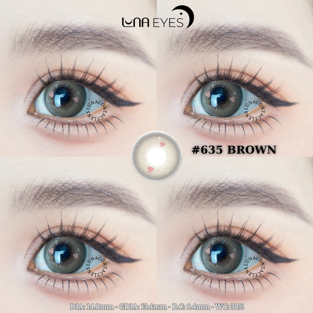 Lens mắt 635 Brown màu nâu mix trái tim phong cách douyin, size nhỏ