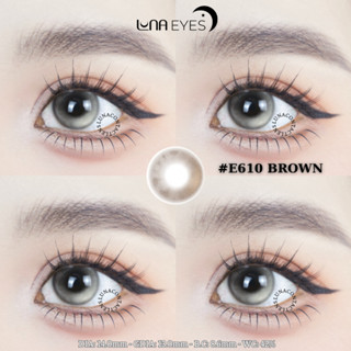 [1 year] Lens mắt E610 Brown màu nâu filter giọt nước, không viền, size nhỏ - thương hiệu LUNA EYES