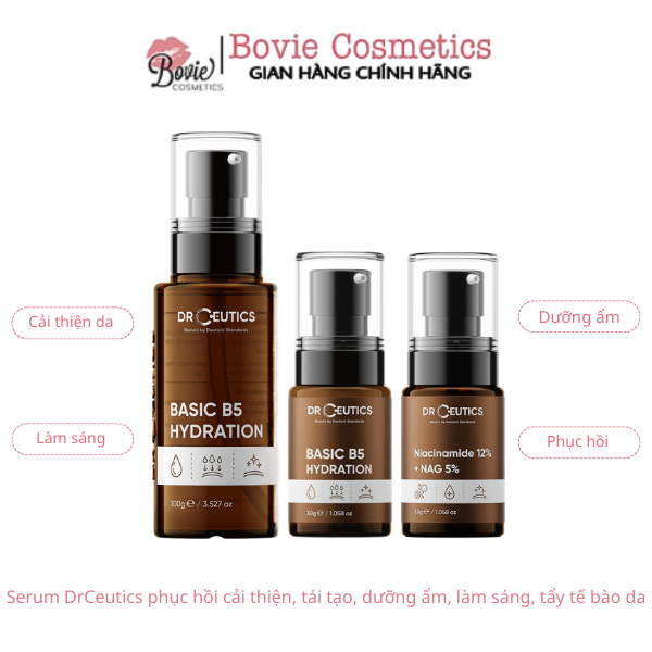 Serum DrCeutics B5 Basic Hydration, Niacinamide B3 BASIC Cấp Ẩm Phục Hồi Da 30ml/100ml