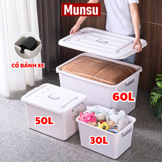 Thùng Nhựa Đựng Đồ, Thùng Đựng Quần Áo, Đồ Dùng Gia Đình Có Bánh Xe, Có Nắp Chống Bụi Màu Xám Q010